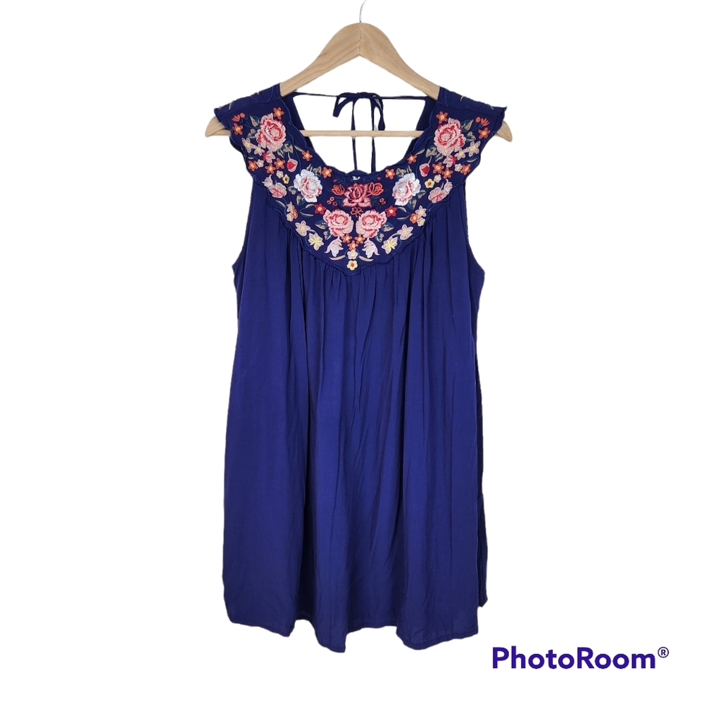 Altar'd State Blue Floral Embroidered Mini Lined Dress Sz M
